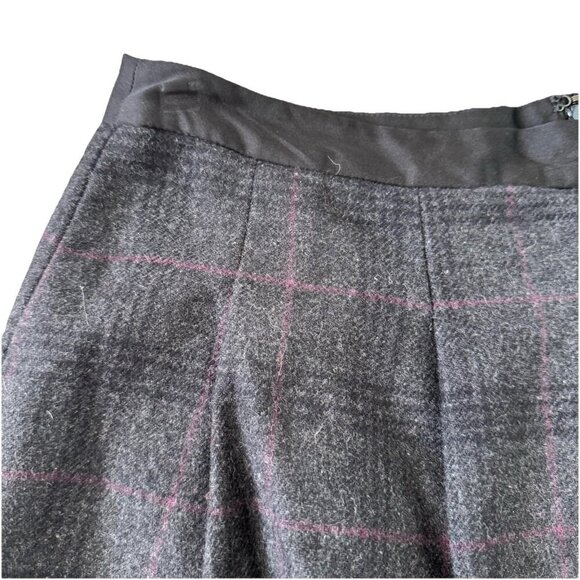 LOFT Grey Black Wool Mini Skirt Size 6 Satin Trim At Waist Lined - Picture 2 of 4